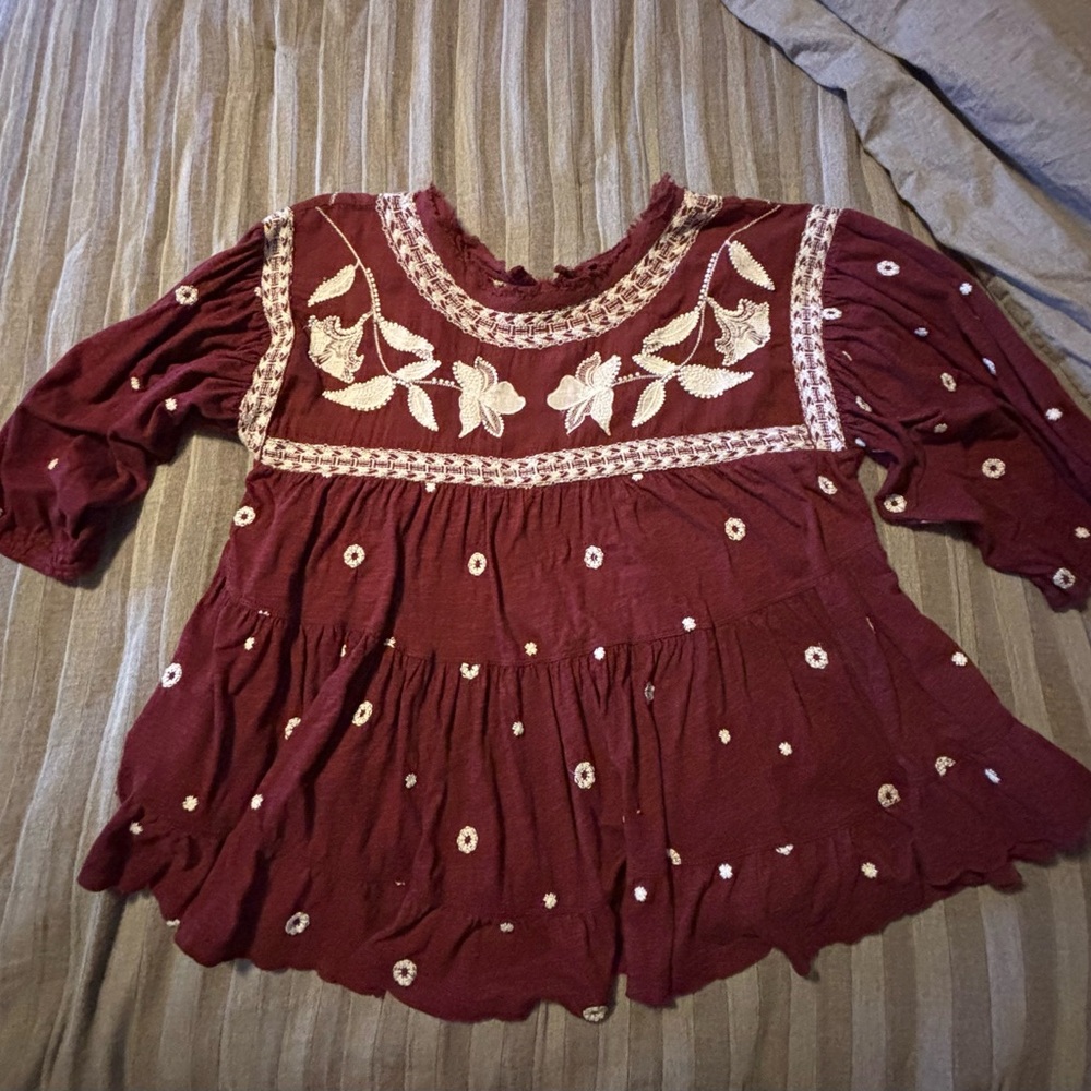 Burgundy Embroidered Blouse